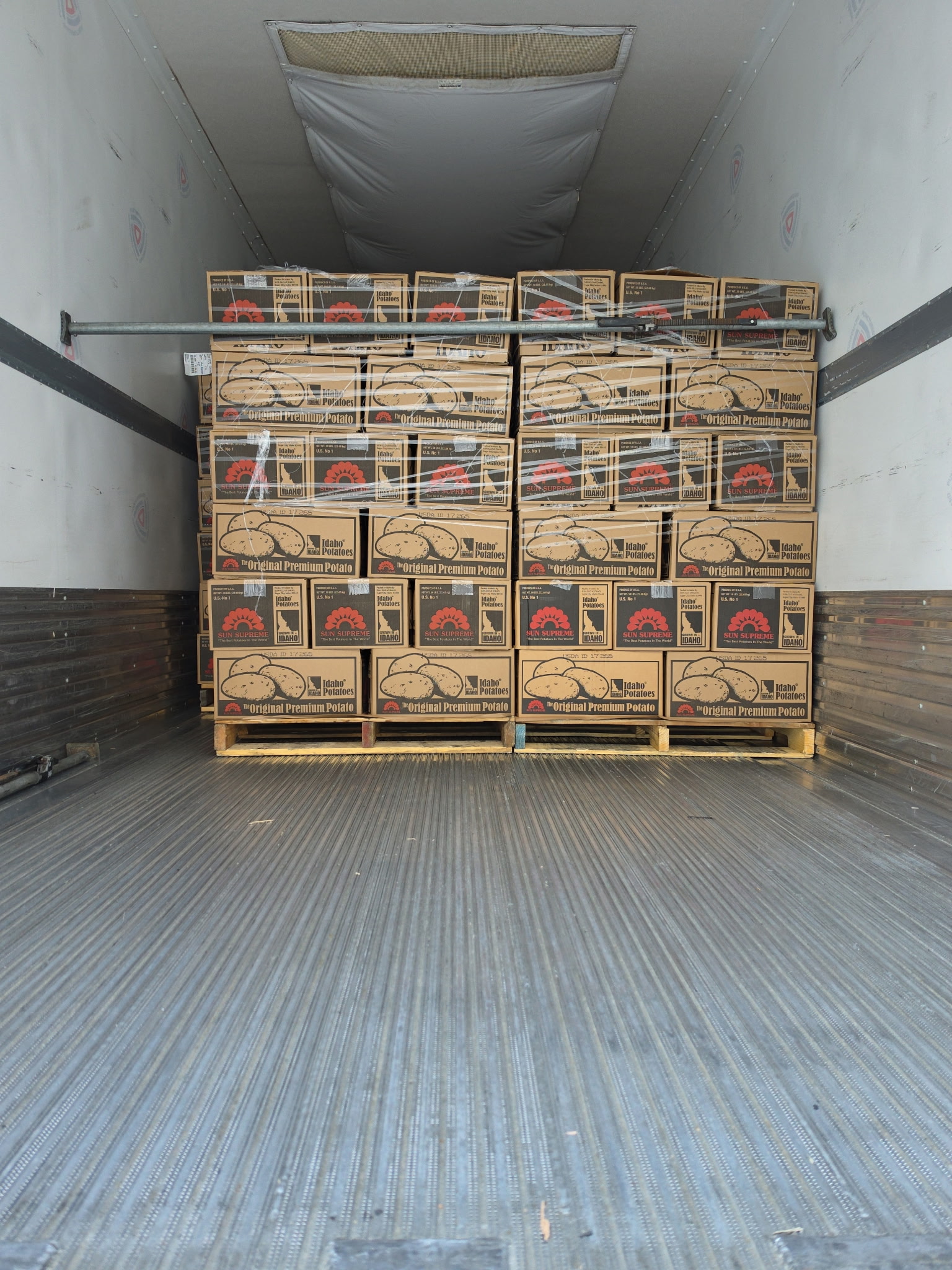 Palletized dry van freight loaded inside a trailer